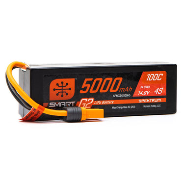 Spektrum SPMX54S100H5 5000mAh 4S 14.8V 100C Smart G2 Hard Case LiPo Battery with IC5 Connector